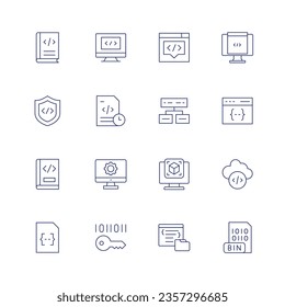 Programming icon set. Thin line icon. Editable stroke. Containing programming, programming language, firewall, time, program, book, d modeling, cloud, file, encrypt, coding, bin.