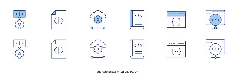 Programming icon set in two styles, Duotone and Thin Line style. Editable stroke. programming, programming language, code, api, coding.