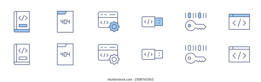 Programming icon set in two styles, Duotone and Thin Line style. Editable stroke. usb, encrypt, book, error, coding.