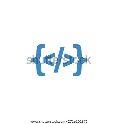 Programming icon, stylized curly braces with angle brackets and slash symbol. Represents coding, software development, and web creation.
