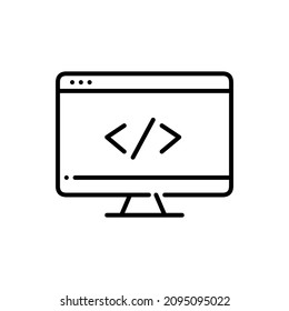 Programming icon. Web coding in a browser on a computer screen. Pixel perfect, editable stroke icon