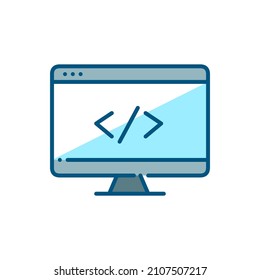 Programming icon. Web coding in a browser on a computer screen. Pixel perfect, editable stroke color icon