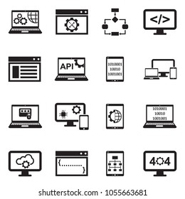 Programming Icons. Black Flat Design. Vector Illustration. 