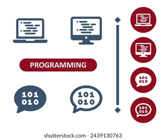 Programming icons. Coding, hacking, hack, code, computer, laptop, binary code, chat bubble, speech bubbles icon. Professional, 32x32 pixel perfect vector icon.