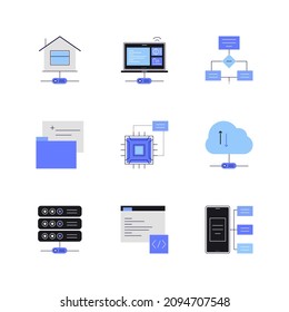 IT and programming icons. Networking, software and hardware. High tech concepts. Modern flat icon set. Vector file.