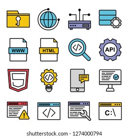 Programming icons pack. Isolated tree symbols collection. Graphic icons element