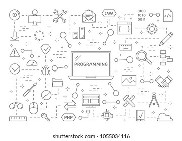 Programming icons set. Linear illustrations on white.
