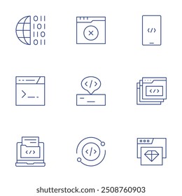 Programming icons set. Thin Line style, editable stroke. programming, tabs, clean code, development, refresh, software, binary code, code, no results.