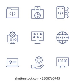 Programming icons set. Thin Line style, editable stroke. d programming, web programming, programming, coding, folder, vote, algorithm.