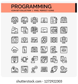 Programming Icons Set. UI Pixel Perfect Well-crafted Vector Thin Line Icons. The illustrations are a vector.