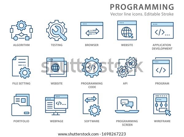 Programming Icons Such Develop Software Coding Stock Vector (Royalty ...