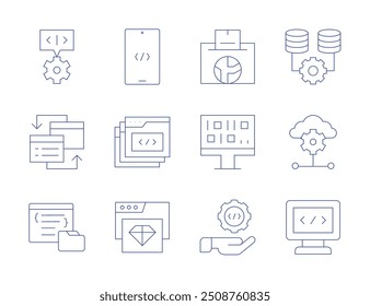 Programming icons. Thin Line style, editable stroke. coding, api, database, programming, tabs, clean code, development, interchange, vote, algorithm.