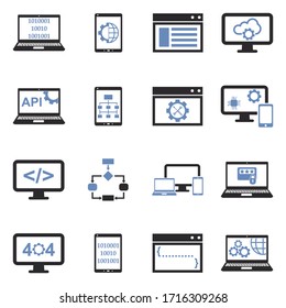 Programming Icons. Two Tone Flat Design. Vector Illustration.