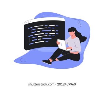 Programming Illustration Set. Different characters working on web and application development on computers. Software developers. Flat vector style illustrations.