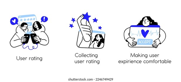 Programming Illustration Set. Different characters working on web and application development on computers. Software developers. Visual stroies collection