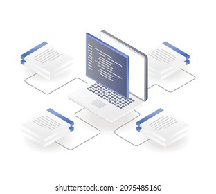 Programming language data in isometric illustration