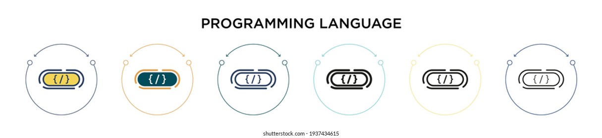 Programming language icon in filled, thin line, outline and stroke style. Vector illustration of two colored and black programming language vector icons designs can be used for mobile, ui, web
