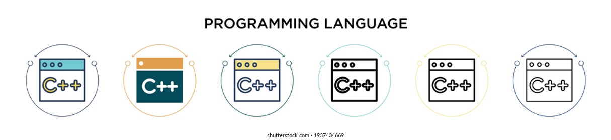 Programming language icon in filled, thin line, outline and stroke style. Vector illustration of two colored and black programming language vector icons designs can be used for mobile, ui, web