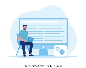 Programming language improvements, script writing trending concept flat illustration