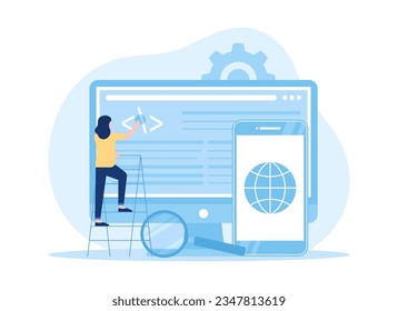 Programming language improvements, script writing trending concept flat illustration