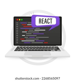 Un lenguaje de programación reacciona. Reaccionar diseño de sitios web de programación de software de lenguaje. Reaccionar banner de tecnología de código de programación. Software, desarrollo web. Ilustración del vector