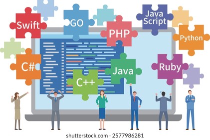 Programming languages ​​and people illustrations