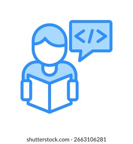 Programming Learning Icon Blue Color Vector Illustration
