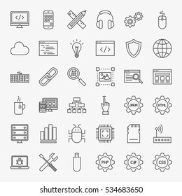 Programming Line Icons Set. Vector Collection of Modern Thin Outline Coding and Web Development Symbols.