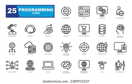 Programming line icons. Software development and IT operations set symbols.