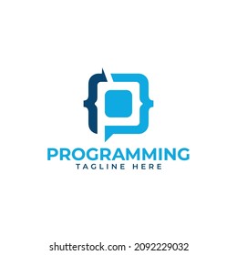 Programming Logo Letter Mark P Coding Logo Design Vector Template