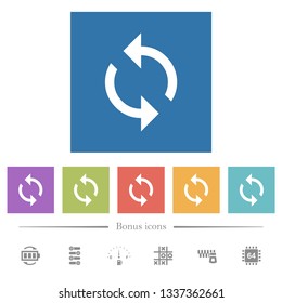 Programming loop flat white icons in square backgrounds. 6 bonus icons included.