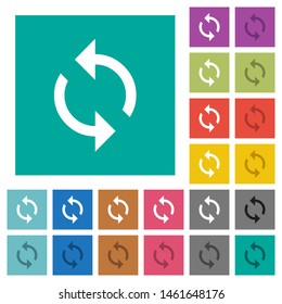Programming loop multi colored flat icons on plain square backgrounds. Included white and darker icon variations for hover or active effects.