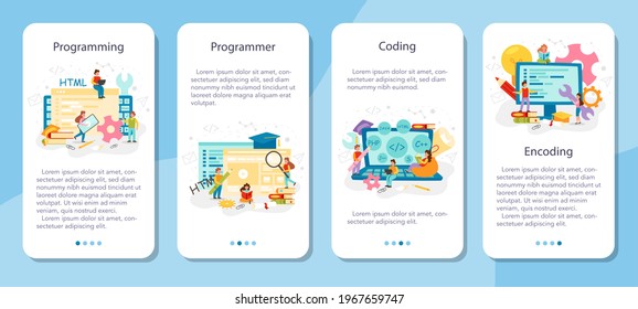 Programming mobile application banner set. IT education