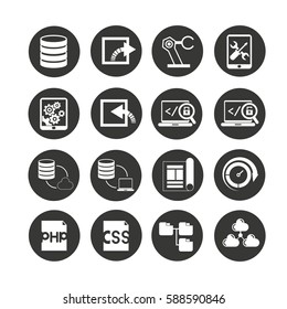 programming and network icon set in circle buttons