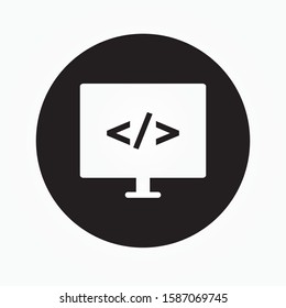 Programming on monitor icon design vector
