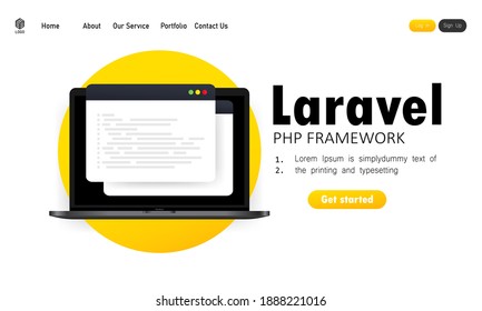 Programming in online IT school. Engineering courses in internet. Programming courses illustration with laptop. Cyber education course concept. Learning coding on computer.