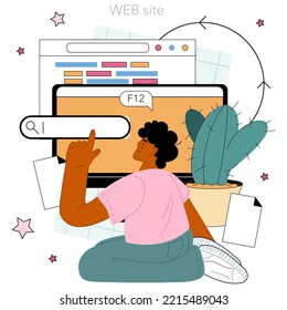 Programming online service or platform. Idea of coding, testing and writing programs and applications. Website. Flat vector illustration