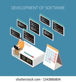 Programming operations concept with settings and service symbols isometric vector illustration