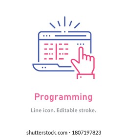 Programming outline icon on white background. Editable stroke. Vector illustration.
