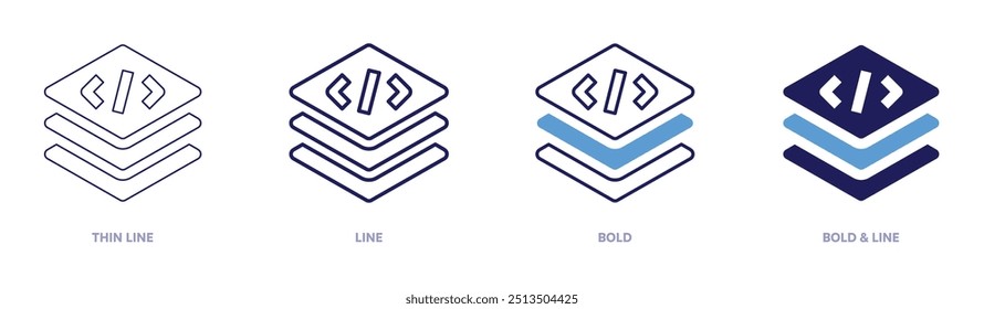 Programming platforms icon in 4 different styles. Thin Line, Line, Bold, and Bold Line. Duotone style. Editable stroke.