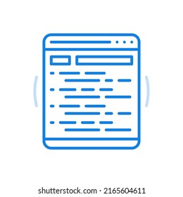 Programming process vector line icon. Website development process and data coding. Program screen with prescribed codes. Development of information support with portable optimization interface.