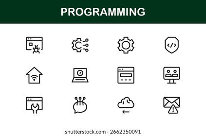 Profesional de programación Conjunto de iconos de línea moderna con diseño de Vector único mínimo para proyectos de Tecnología y codificación digital