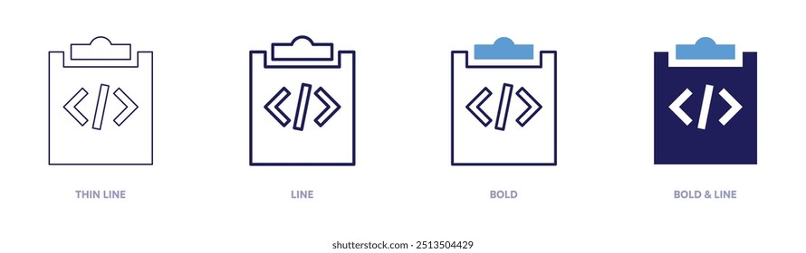 Programming projects icon in 4 different styles. Thin Line, Line, Bold, and Bold Line. Duotone style. Editable stroke.