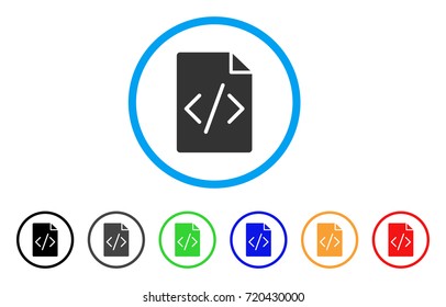 Programming Script Page rounded icon. Style is a flat programming script page grey symbol inside light blue circle with black, gray, green, blue, red, orange variants.