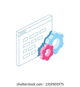 Programming settings 3d vector icon isometric pink and blue color minimalism illustrate