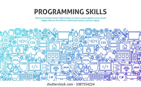 Programming Skills Concept. Vector Illustration Of Line Website Design. Banner Template.