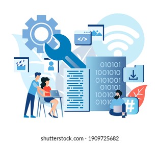 Programming Skills, Data Center Services, Data Storage, Global Network Connections, Programming Education, Software Customization, Help From Programmers And Web Developers Illustration