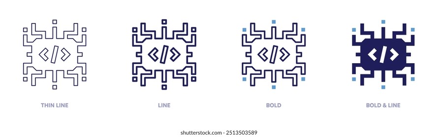 Programming skills icon in 4 different styles. Thin Line, Line, Bold, and Bold Line. Duotone style. Editable stroke.