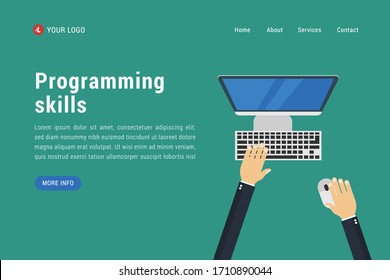 programming skils banner concept.Web design landing page.Conceptual vector illustration in flat style design.Isolated on background.