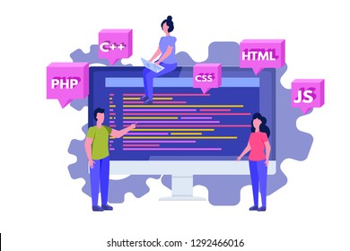 Programming Software or app development, big data processing. Vector illustration